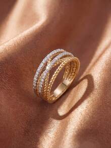1pc Twisted Cross Ring, Inlaid With Sparkling Cubic Zirconia, Unisex, Suitable For Daily Wear Or Party Accessory. High-Quality Ring, Exquisite Jewelry, Perfect Gift. - Cross-threaded - View 5