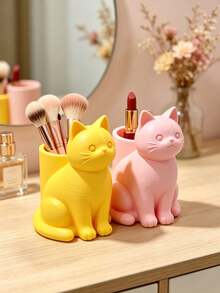 Tempat Penyimpanan Kuas Makeup Kucing Kreatif, Desain Kucing 3D Lucu, Kompartemen Luas untuk Kuas Bibir dan Lipstik, Bahan PLA Tahan Lama dan Bergaya, 2-in-1 Praktis untuk Penyimpanan dan Dekorasi Meja - MultiWarna - View 8