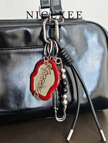 Minimalist Fashionable Cute Bag Charm, Heart-Shaped Decoration With Silver Beads And Bow, Suitable For Daily Matching, Can Be Used As Bag Charm, Keychain, Gift - Red - View 1