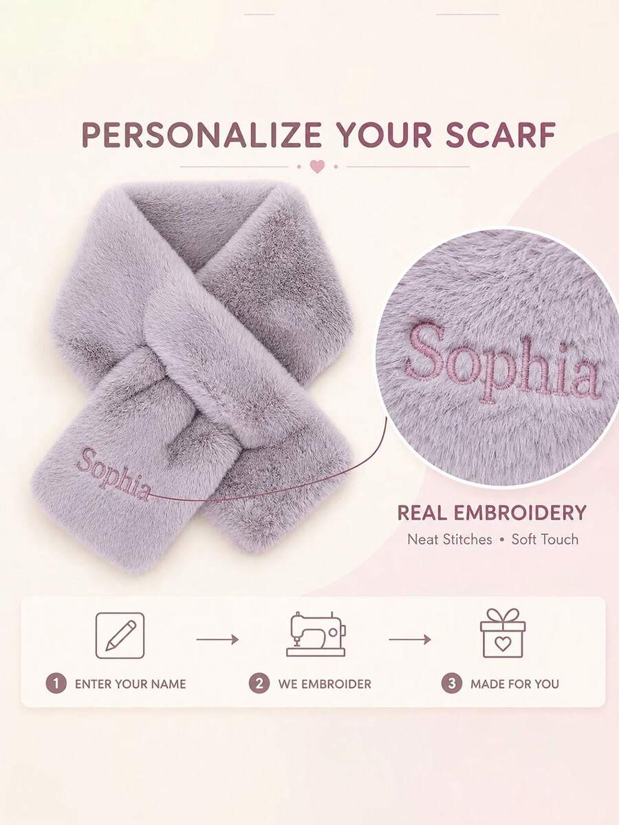 Women's Personalized Custom Name Embroidered Plush Scarf, Soft Fuzzy Cross-Neck Warm Scarf, Winter Customized Gift Scarf - Multicolor - View 1