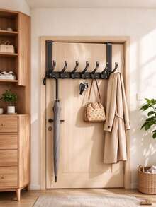 1pc Multi-Function Over-The-Door Hook, Strong No-Drill Towel & Clothing Rack, Space Saving Heavy Duty Storage Organizer For Bathroom, Wardrobe, Entryway Door, Suitable For Bedroom Closet, Holiday Home Decor Accessory, Wall Mounted Hanger - Black - View 4