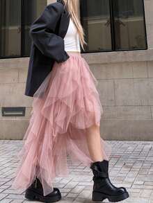 Asymmetrical Flowy White Fairy-Style Skirt Women 2026 Spring/Summer New High-End Vacation Style Elegant Long Skirt - Pink - View 4