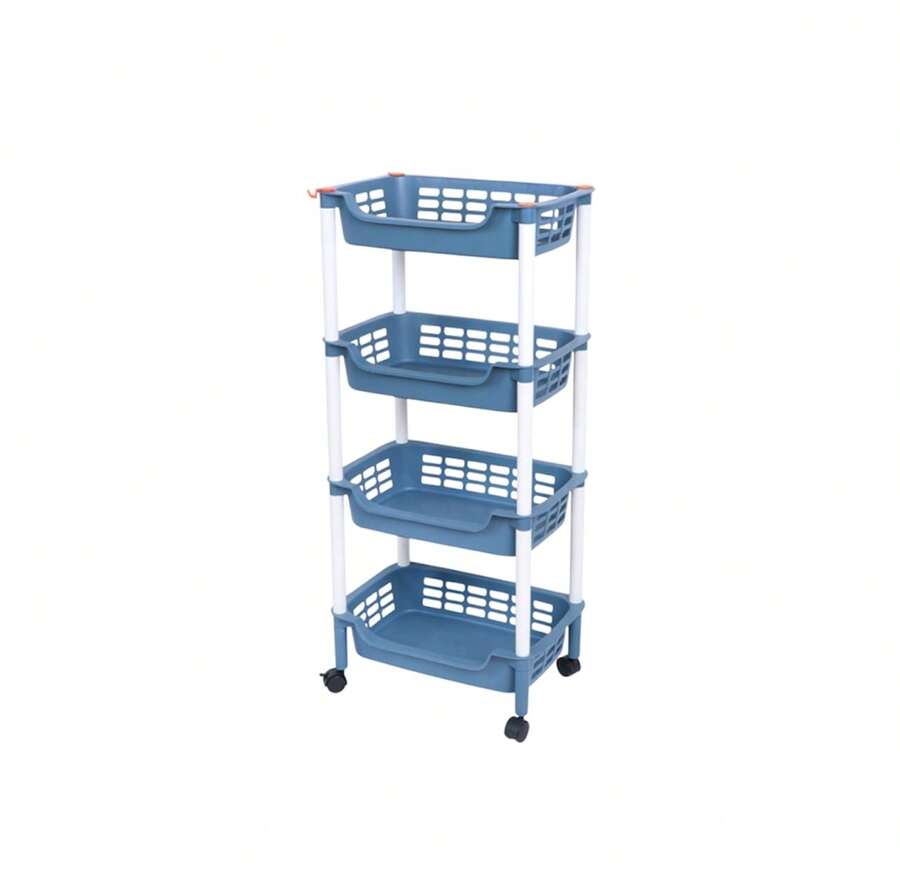 Carro de cocina 4 niveles con ruedas y freno para facilitar su movilidad y transporte. Realizado en plástico. Fácil de montar. Ideal para almacenar frutas y verduras. T - Azul - Ver 1