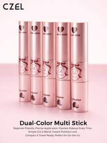 CZEL Kuzi Dual-Color Multi-Use Lip & Cheek Stick, Lipstick Blush Highlighter Stick, Watery Glow Korean-Style Nude Makeup, Portable - A02 - View 4