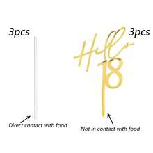 3pcs Gold Acrylic "18 30 40 50 60 21" Birthday Cake Topper, Birthday Cake Decorations, Birthday Gift - Gold - View 11