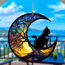 Acrylic New Moon Cat Hanging Ornament, Flat Car Rearview Mirror Pendant, Keychain Charm - Acrylic Pendant - View 2