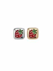 10pcs Square Enamel Strawberry Metal Hand Sew Buttons, Cute Fruit Decorative Sewing Buttons For Shirt Cardigan Dress Garment DIY Accessories - Multicolor - View 9