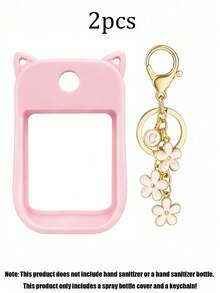 2pcs/1pc/Set (30ml) Hand Sanitizer Spray Protective Cover, 26 Flower & Letter Pearl Decor Spray Bottle Charm, Silicone Mouse Ear Shaped Spray Bottle Anti-Fall Protective Case, Perfume Bottle, Travel Bottles - Pink - View 14