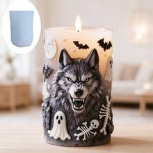 Halloween Werewolf Cylindrical Silicone Mold, Ghost Bat Skull Bone 3D Relief Mold, DIY Aromatherapy Candle Craft Decor, Reusable, Suitable For Resin, Plaster, Cement, Clay, Dark Gothic Style Desktop Decoration, Halloween Handmade Creative Decor Gift - A - View 5