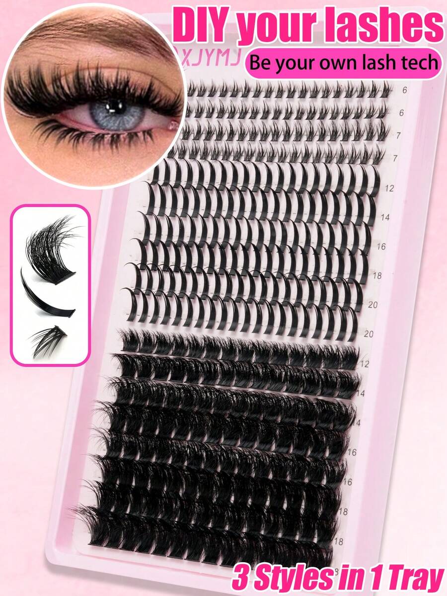 312pcs Upper & Lower Eyelash Clusters, Mixed Spiky DIY False Eyelashes, Thin & Fluffy Lash Clusters, Mixed Length Voluminous Lash Extensions, Lightweight Natural Look, Suitable For Daily, Party, Date, Christmas, Holiday Makeup - D - View 1