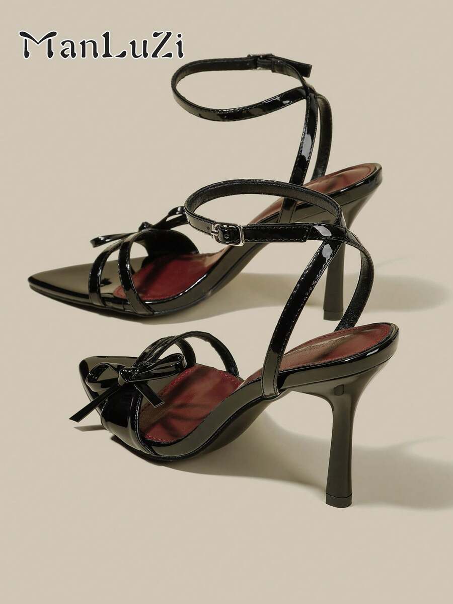 ManLuZi Women's Black Thin High Heel Sandals With Criss-Cross Straps ...