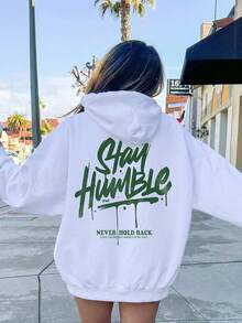 Women's Street Style Long Letter Print Sweatshirt, With Pockets, Knit Fabric, Casual Print - White - View 2