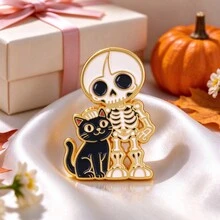 Funny Skull Enamel Lapel Pins, Cute Cartoon Skeleton Brooch Badge, Metal Decorative Pin For Jacket Backpack, Halloween Jewelry Gift For Man Women - Multicolor - View 10