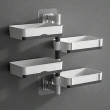 Soporte de organizador de baño, portajabón, plato de jabón de ducha montado en la pared - Blanco - Ver 1