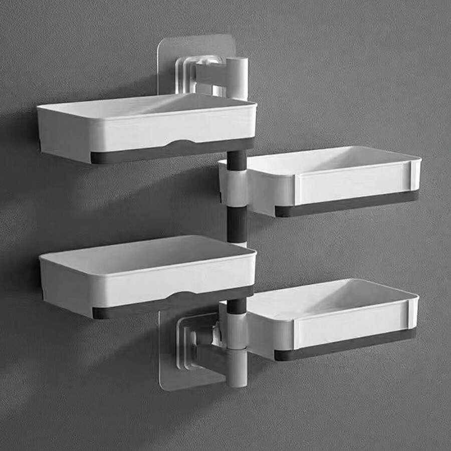 Soporte de organizador de baño, portajabón, plato de jabón de ducha montado en la pared - Blanco - Ver 1
