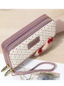 Women's Long Double Zipper Wallet, Vintage Print Large Capacity Wristlet Clutch, Multi-Card Slot Phone Wallet - Multicolor - View 3