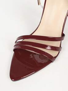 Women's European And American Style Burgundy Pointed Toe Stiletto Heel Sandals With Back Strap And Stilettos, Party Evening Shoes - Burgundy - View 3
