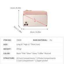 Long Wallet Wristlet Bag For Women, PU Leather, Fashionable Versatile Cross-Hatch Texture, Full Zipper, Multiple Card Slots, Photo Slot, Cash Compartment - Multicolor - View 6