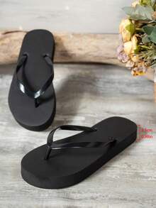 Women's Spring/Summer Wedge Platform Beach Pool Vacation Shower Round Toe Flat Open Toe Breathable Slip-On Flip Flops - Black - View 7