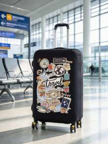 Travel Sticker Printed Elastic Luggage Cover, Suitable For 18-24 Inch Suitcases. Made Of Elastic Fabric, Scratch-Resistant And Dust-Proof, With Handle And Opening Design, Ideal For Air Travel, Business Trips, And Vacations, Especially Suitable For Business People Who Travel Frequently, Protecting Luggage From Scratches And Dust. - Multicolor - View 5