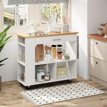 1 Pieza Isla de Cocinaóvil con Ruedas, Carrito de Cocina con Almacenamiento, 1 Cajón, 3 Estantes Abiertos y Estante de Especias Lateral, Diseño Moderno en Blanco para Cocina y Comedor - Albaricoque - Ver 6