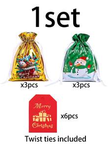 1 Set 32x24 Reusable Christmas Gift Bags With Foil Drawstring, Holiday Design, Suitable For Party Favors, Gifts And Decoration, Durable Plastic Material - Multicolor - View 12