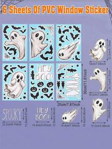 1/2/6pcs Halloween Ghost Static Window Stickers - Includes White Ghost, Black Bat, Pumpkin, Star, Spider Web And Spooky Text Patterns; Suitable For Windows, Mirrors, Door Decoration; Perfect For Adults, Visitors, Haunted House, Halloween "Trick Or Treat" Events And Party Decoration. - Multicolor - View 7
