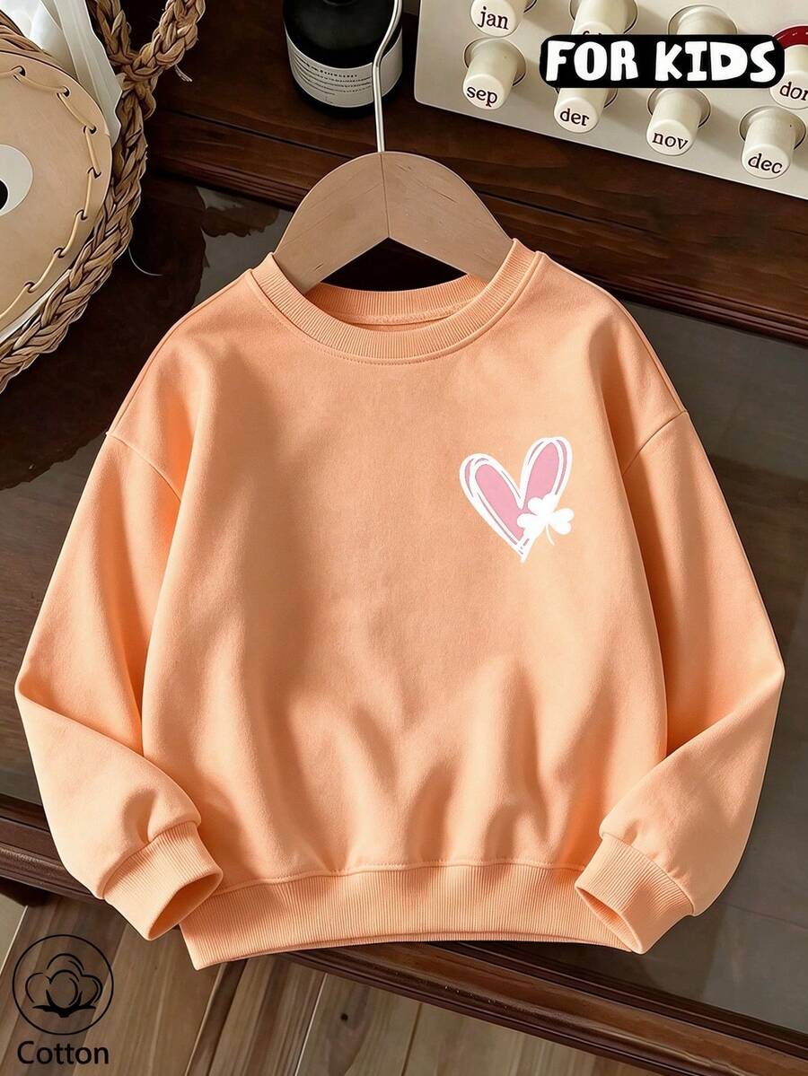 Girls Casual Long Sleeve Crew Neck Sweatshirt, Soft Tween Girl Daily Pullover Tops - Hami Melon Orange - View 1