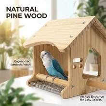 Rumah Burung Kayu Pinus Alami, Tempat Bertengger Burung Beo dengan Baki yang Dapat Dilepas, Mainan Sangkar Burung untuk Burung Parkit, Burung Kecil, Tempat Bermain & Beristirahat, Tempat Bersarang - View 2