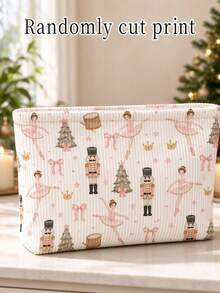 2D Christmas Nutcracker Pattern Corduroy Makeup Bag | Cosmetic Storage Bag | Travel Organizer | Travel Essential | Toiletry Bag | Pool Storage Bag | Halloween Gift | Christmas Gift | Suitable For Moms, Teachers, Friends And Nurses | Autumn Essential | Home Essential | Easy To Clean Design | Portable Makeup Box | College Essential, Holiday Essential, Christmas Gift, New Year Gift - Multicolor - View 7