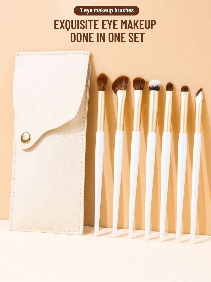 SEPROFE 7Pcs Semi Fan Eyeshadow Brush Set, Eye Makeup Brushes Including Nose Contour Brush, Concealer Brush And Eyeliner Brush, Super Soft Fibers For Eye Application, Premium Texture Handle, Daily Eye Makeup Tools - Beige - View 1