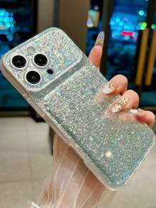1pc Instant 18 Large Window Bling Bling Minimalist Phone Case Compatible With IPhone 18 Pro Max 18 Pro 17 Pro Max/17 Pro/17/16 Pro/16/16 Pro Max 15 Pro/15 Pro Max/Shockproof IMD Printed 14 Pro/14 Pro Max/14/13 Pro Max/13 Pro/13 12 Pro Max 12 Pro 11 Pro Max 11 Pro Max 11 Protective Cover Unique Design Smooth Texture Popular Holiday Birthday Halloween Gift - Silver - View 3