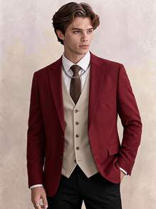 Men's Business Casual Blazer, Suitable For Parties, Business Meetings And Other Occasions - Burgundy - View 1