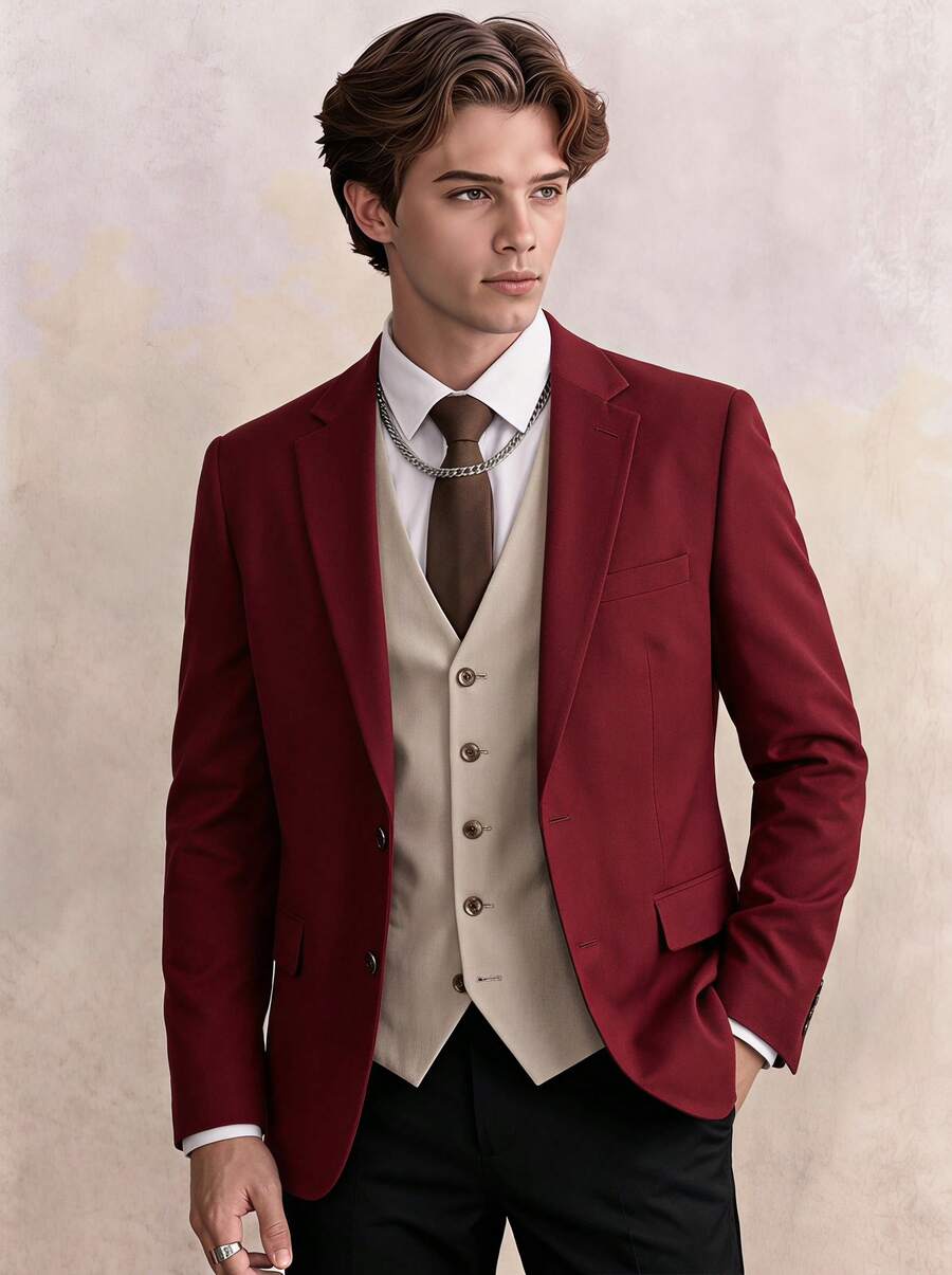 Men's Business Casual Blazer, Suitable For Parties, Business Meetings And Other Occasions - Burgundy - View 1