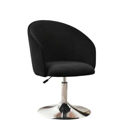 Silla de Maquillaje Giratoria de Terciopelo Negro, Silla Tapizada con Respaldo Envolvente, Altura Ajustable, Silla Decorativa para Vestidor, Recámara y Sala de Estar