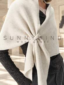 1pc Women's Solid Color Warm Versatile Commute Casual Wool Knit Triangle Scarf Shawl For Autumn/Winter Daily Use - Beige - View 2