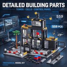 SWAT City Command Base Building Model, 559 Pieces Adult Collectible Building Blocks Set, Includes Command Tower, Jail Cells And Vehicle Details, Suitable As Gift For Halloween, Christmas, Thanksgiving And Birthday For Collectors - Black - View 1