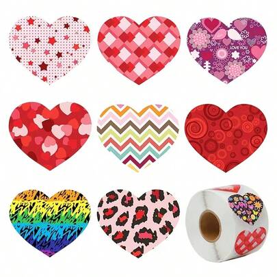 500pcs/Roll Heart Valentine's Day Stickers DIY Sealing Stickers 8 Patterns Gift Decoration Self-Adhesive Labels Valentine's Day Heart Self-Adhesive Roll Stickers Labels Wedding Party Gift Decoration Stickers