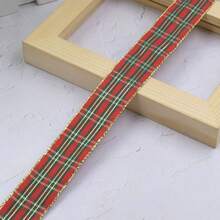 10 Yards Premium Red & Green Plaid Pattern Ribbon Roll, Vintage Plaid Fabric Tape With Metallic Gold Sequin Edge, Suitable For Holiday Gift Wrapping, Party Decoration, Hair Accessories, DIY Crafts - Checkered Ribbon - View 15