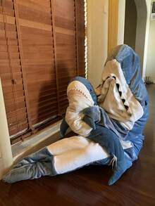 1pc Modern Shark Print Hooded Flannel Adult Wearable Blanket Robe, Machine Washable 2-In-1 Comfortable Sleepwear, Suitable For Pajama Party - Multiple Styles - View 12