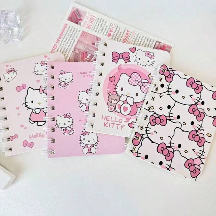 Hasbro 2/4 Sanrio Hello Kitty Random Style Cute Cartoon Cat Mini Spiral Notebook, Portable Pocket Coil Notebook, Daily Note Small Diary, Student Stationery, Random Cover Pattern - Multicolor - View 1