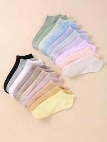 1/10/20 Pairs Women's Solid Color Random Color Summer Low-Cut Socks, Thin Low-Cut Ankle Socks - Multicolor - View 9