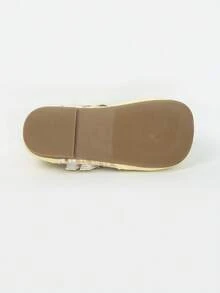 Sepatu Flat Mary Jane Mengkilap Motif Kotak-kotak untuk Anak Perempuan, Tali Gesper Ganda, Pita, Ujung Bulat, Sol Lembut, Musim Gugur 2026 - Kuning - View 9