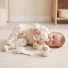 3PCS Baby Plush Toy Set, Sheep Rattle Ring, Sheep Wrist Rattle & Cotton Owl Roly‑Poly Tumbler, Infant Sensory Soothing Play Toy, Baby Shower Gift - Multicolor - View 9
