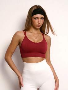 PinkTip Cross-Back Shaping Sports Bra, Built-In Bra, Supportive, Seamless, Suitable For Yoga And Casual Sports - Burgundy - View 3