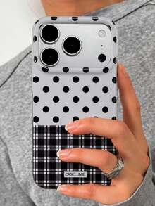 Stylish Cute Polka Dot Grid Plaid Spliced Pattern Phone Case Compatible With IPhone 18 Pro Max 18 Pro 17 Pro Max 17 Pro 17 16 Pro Max 16 Pro 16 15 Pro Max 15 Pro 15 14 Pro Max 14 Pro 14 13 Pro Max 13 Pro 13 12 11 Vintage Creative Glossy Soft Protective Back Cover - White - View 3