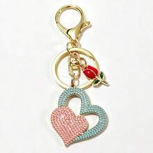 1pc Romantic Pink Heart-Shaped Rose Keychain, Cute Key Holder, Anti-Loss, Backpack Decoration - Pink and Blue Heart - View 4