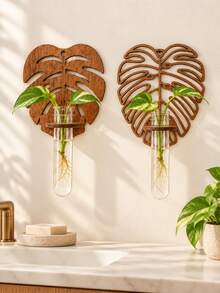 3/1pc Monstera Leaf Wall Hanging Plant Propagation Stand With Test Tubes, Creative Hydroponic Plant Storage Rack Plastic Test Tube Culture Rack, Bohemian Style Hydroponic Wall Decor, Suitable For Living Room, Bathroom, Home Wall Hanging Flower Rack - Multiple Styles - View 4