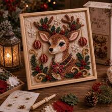 Christmas 3D Fabric Punch Needle Embroidery Art Kit, Adult Use, Framed No-Sew DIY Handmade, No Glue Included, Textured Scalloped Edge Fabric, Complete Holiday Art Set, Suitable For Mantel, Shelf, Wall And Home Decor - A - View 12