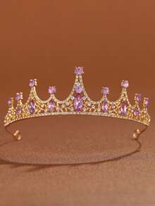 1pc Kids Girls Rhinestone Crown Tiara, Handcrafted Princess Headpiece For Birthday Party, Dress Up, Pageant, School Show, Photo Day, Holiday Gift - Multicolor - View 2